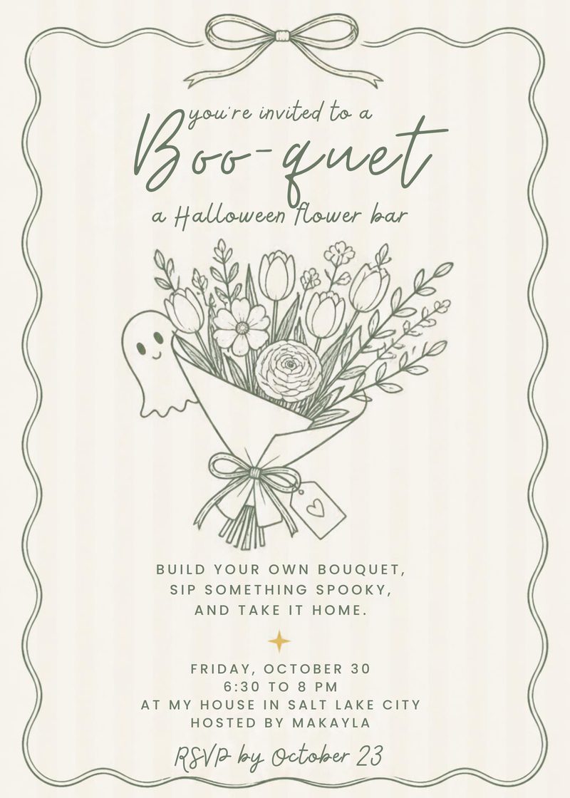 Boo-quet Halloween flower bar invitation